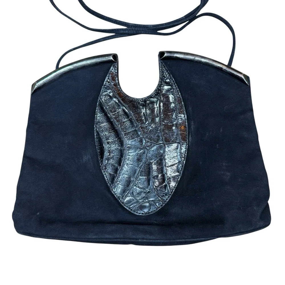 Vintage 1980's Sidonie Larizzi Paris Suede‎ Croc Embossed Avant Garde Bag RARE